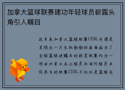 加拿大篮球联赛建功年轻球员崭露头角引人瞩目