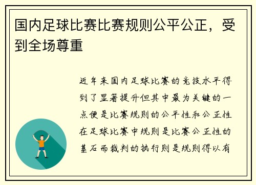 国内足球比赛比赛规则公平公正，受到全场尊重