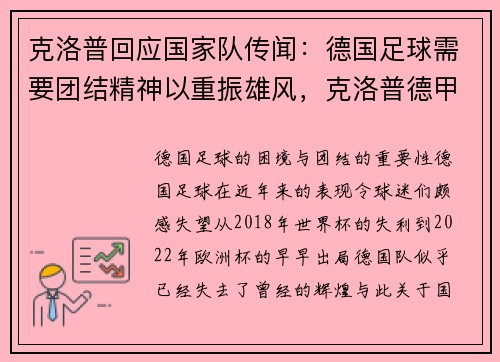 克洛普回应国家队传闻：德国足球需要团结精神以重振雄风，克洛普德甲冠军
